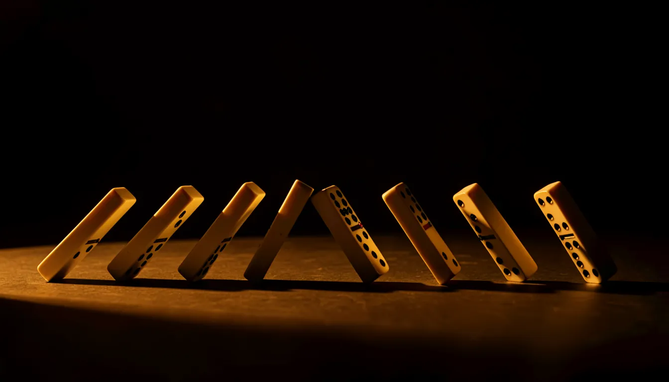 Golden dominoes standing in formation — enterprise resilience